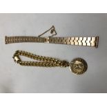 A lady's wristwatch strap and gilt curb link bracelet.