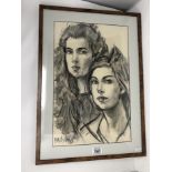 Pastel portrait of two young girls.