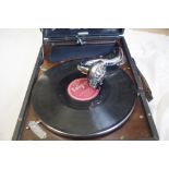 A His Masters Voice wind-up gramophone.