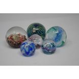 Six assorted glass paperweights - Mdina, Caithness, Selkirk.