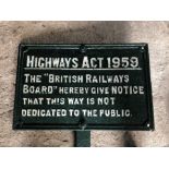 An original Highways Act 1959 cast iron sign bolted to original angle iron post.