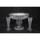 A fine cut glass crystal pedestal comport.