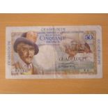 Guadeloupe, 50 Fancs note issued 1947-49 series V.6 08586.