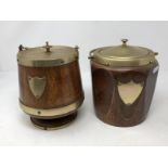 Two 1930s oak and brass, porcelain lined ice buckets.