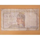 Uruguay, El Banco de la Republica Oriental Uruguay 1 Peso note, 1930, Serial 859364.