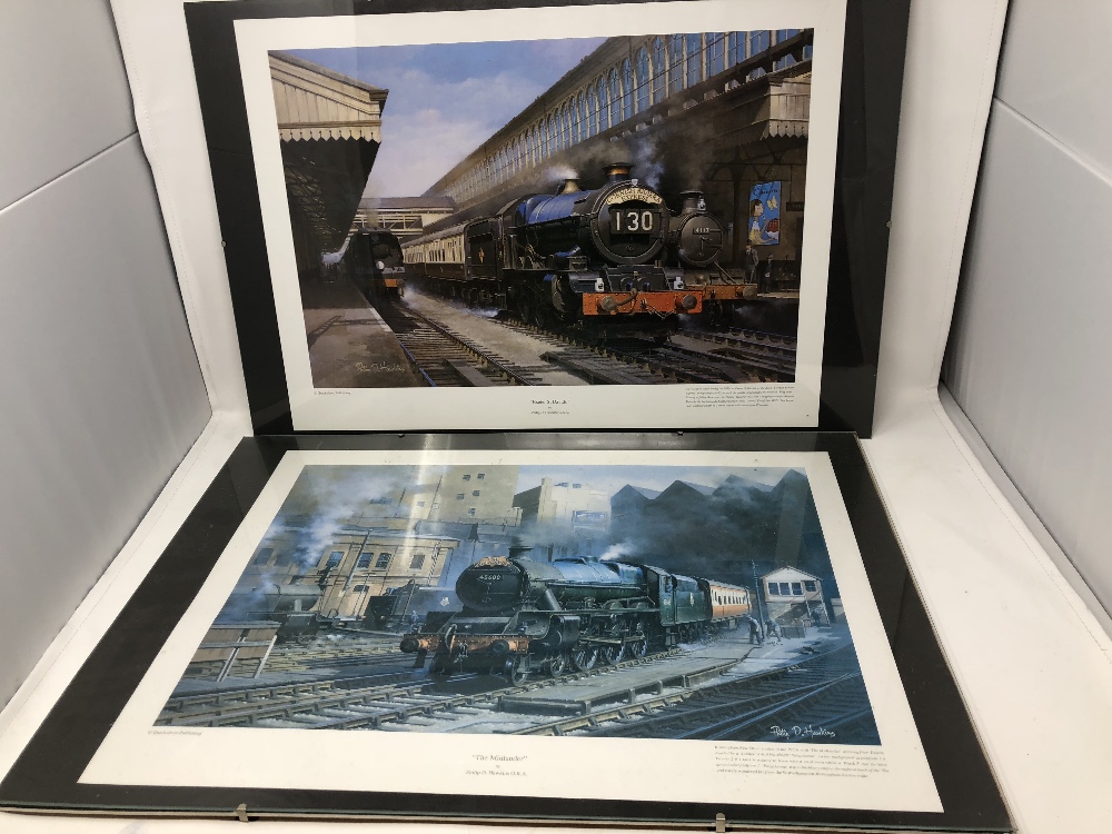 An assortment of mostly framed railway prints including three by Philip D. Hawkins