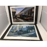 An assortment of mostly framed railway prints including three by Philip D. Hawkins