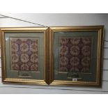 Two gilt framed Chinese silk panels.