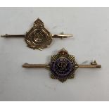 Two 9ct gold sweetheart brooches to the Royal Navy Transport and Royal Army Service Corps.