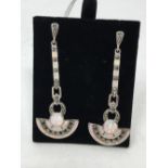 A pair of silver, marcasite and opalite Art Deco style earrings.