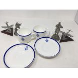 Eight Wedgwood Royal Air Force Club cups and saucers, two pewter Dunkirk figures etc.