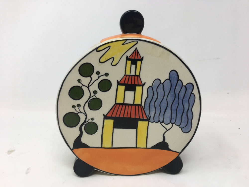 A Lorna Bailey signed Art Deco style jar and cover.