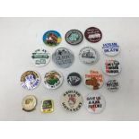 An assortment of badges.