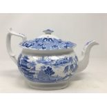 A 19th Century circa 1825 blue and white transfer printed teapot.