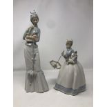 A large Lladro figure of a girl with dog and a Nao figurine of a girl with dog and umbrella.