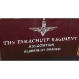 A large aluminium sign - Parachute Regiment Association Aldershot Branch.