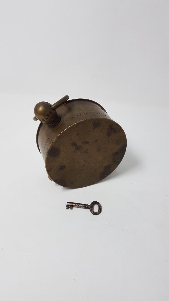 A 19th Century portable brass night watchman's clock. - Image 4 of 4