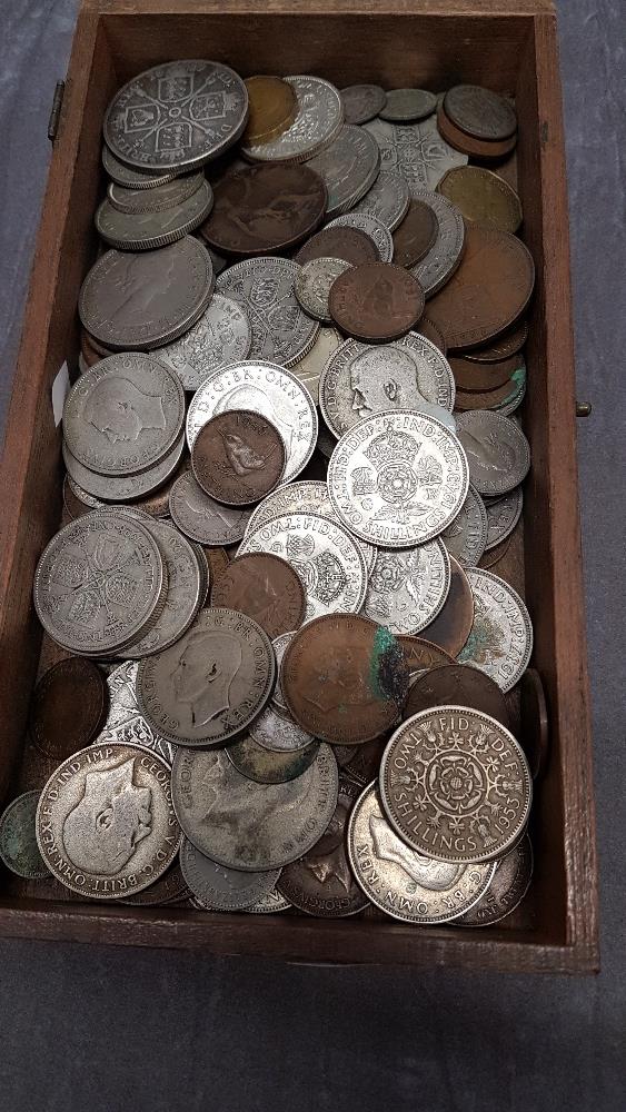 An assortment of English coinage.