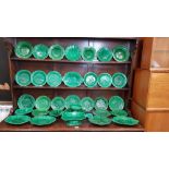 A comprehensive collection of assorted 19th Century green leaf/cabbage leaf tableware.