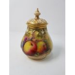 A Royal Worcester potpourri vase decorated with autumn fruits signed T. LOCKYER.