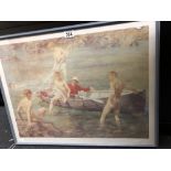 Three assorted prints and a watercolour signed H. A. C. and two Henry Scott Tuke prints.