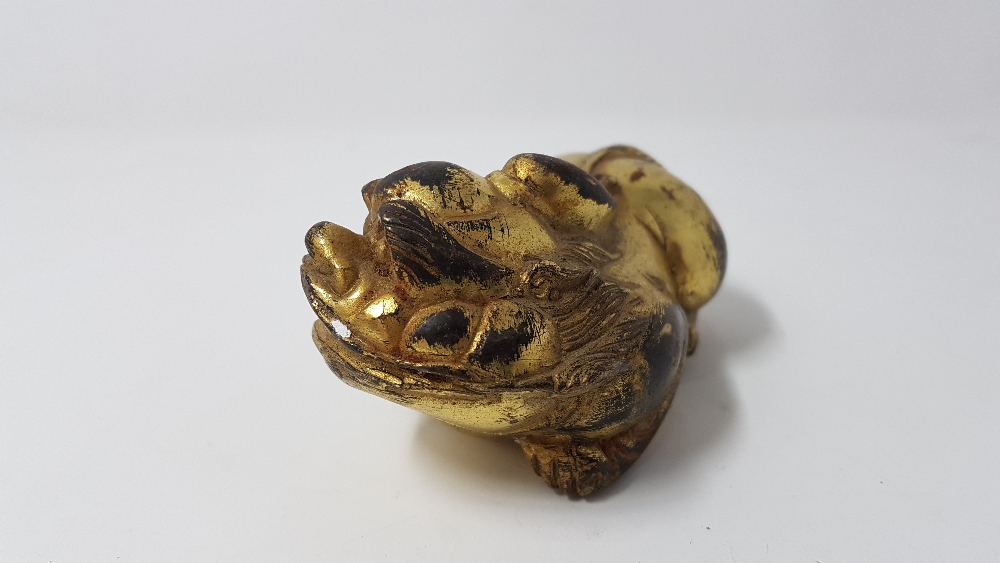 A squat gilded metal figure of a dog of foe. - Image 2 of 2