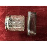 A silver and tortoise shell lidded pin jar and a silver plated lidded box.