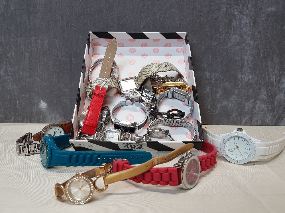 A box of assorted wristwatches, various makes.