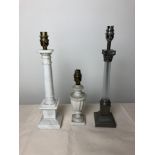 Three assorted table lamps.