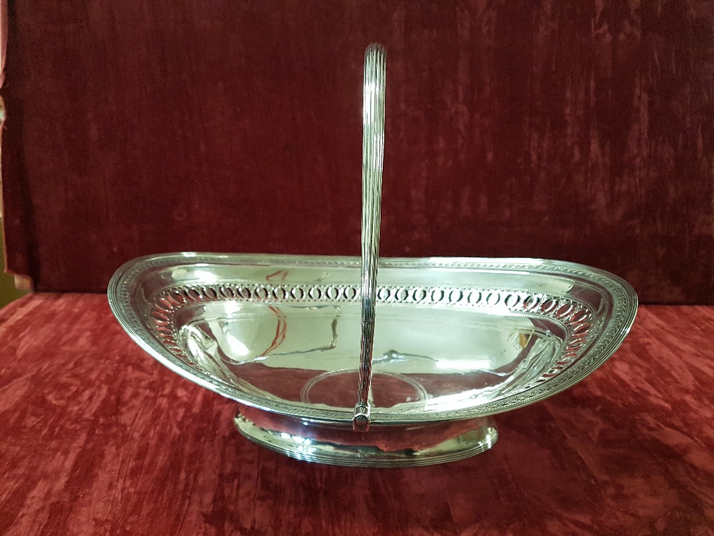 A George III navette shaped silver cake/bread basket.