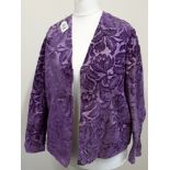 A late Victorian/early Edwardian, purple flocked velvet lady's jacket.