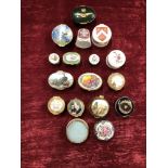 An collection of enamel trinket boxes and china trinket boxes.