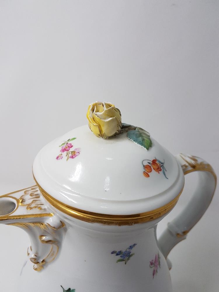 A large Meissen hand painted floral decorated coffee pot. - Image 2 of 2