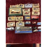 A box of assorted die-cast models.