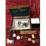 A 19th Century rosewood box with an assortment of 19th Century and later collectables.