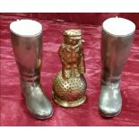 A pair of silver plated ‘shot’ boots etc.