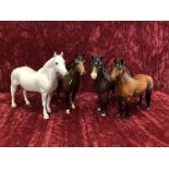 Four Beswick ponies (New Forest, Exmoor, Dartmoor, Connemara).
