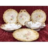 Four Royal China Works Worcester plates and a German ceramic bowl and plate.