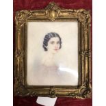 A fine gilt framed portrait on ivory depicting a lady in the Art Nouveau style.