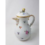 A large Meissen hand painted floral decorated coffee pot.