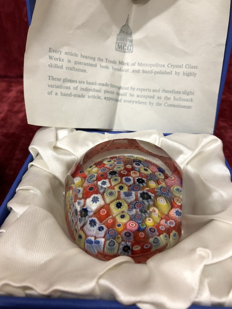 A boxed Strathearn Glass millefiori paperweight and a signed studio glass bud vase. - Image 2 of 6