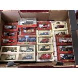 A box of assorted die-cast models.
