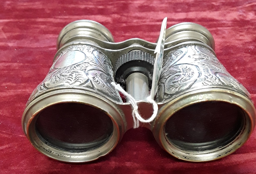 A pair of silver binoculars with floral scroll work decoration. - Image 2 of 3