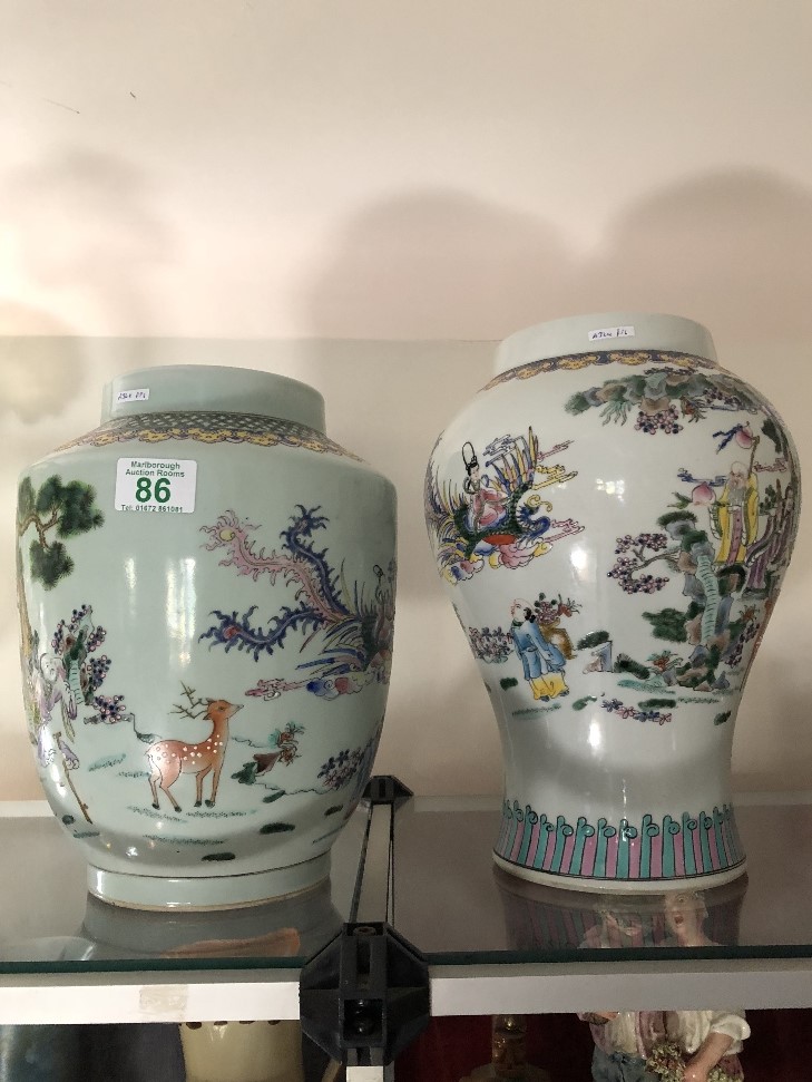 Two bulbous shaped Chinese vases.