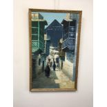 A Contemporary oil on canvas depicting a Baghdad street scene. Signed lower right.