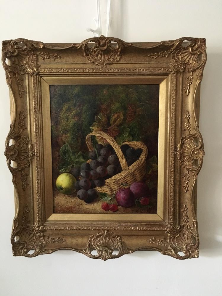 GEORGE CLARE (1835 - 1890) oil on canvas. Still life of fruit and basket. Signed.