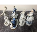 A Meissen, a Volkstedt and two Sitzendorf porcelain figures.