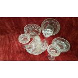 Three pressed glass bowls, and three Royal Edinburgh dishes.