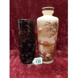 A hand painted opaline vase and a Medina glass vase.