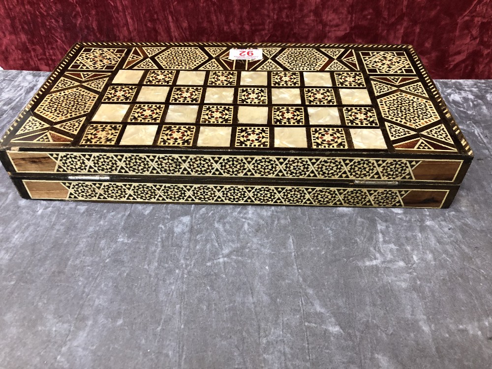 A chess and backgammon box with inlay of mother of pearl and painted ivory squares. - Image 3 of 3